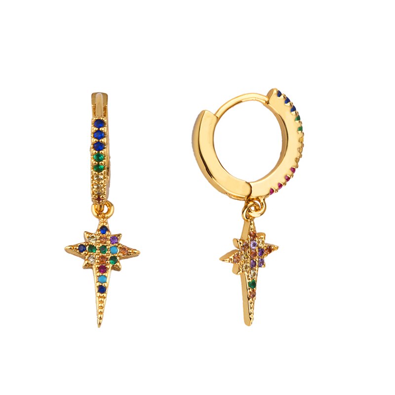 FLOLA Rainbow Gothic Cross Earrings Gold Tiny Stud Bar Earrings Aretes De Moda Huggie Jewelry Woman Cheap Stud Earrings ersq30: q29 star