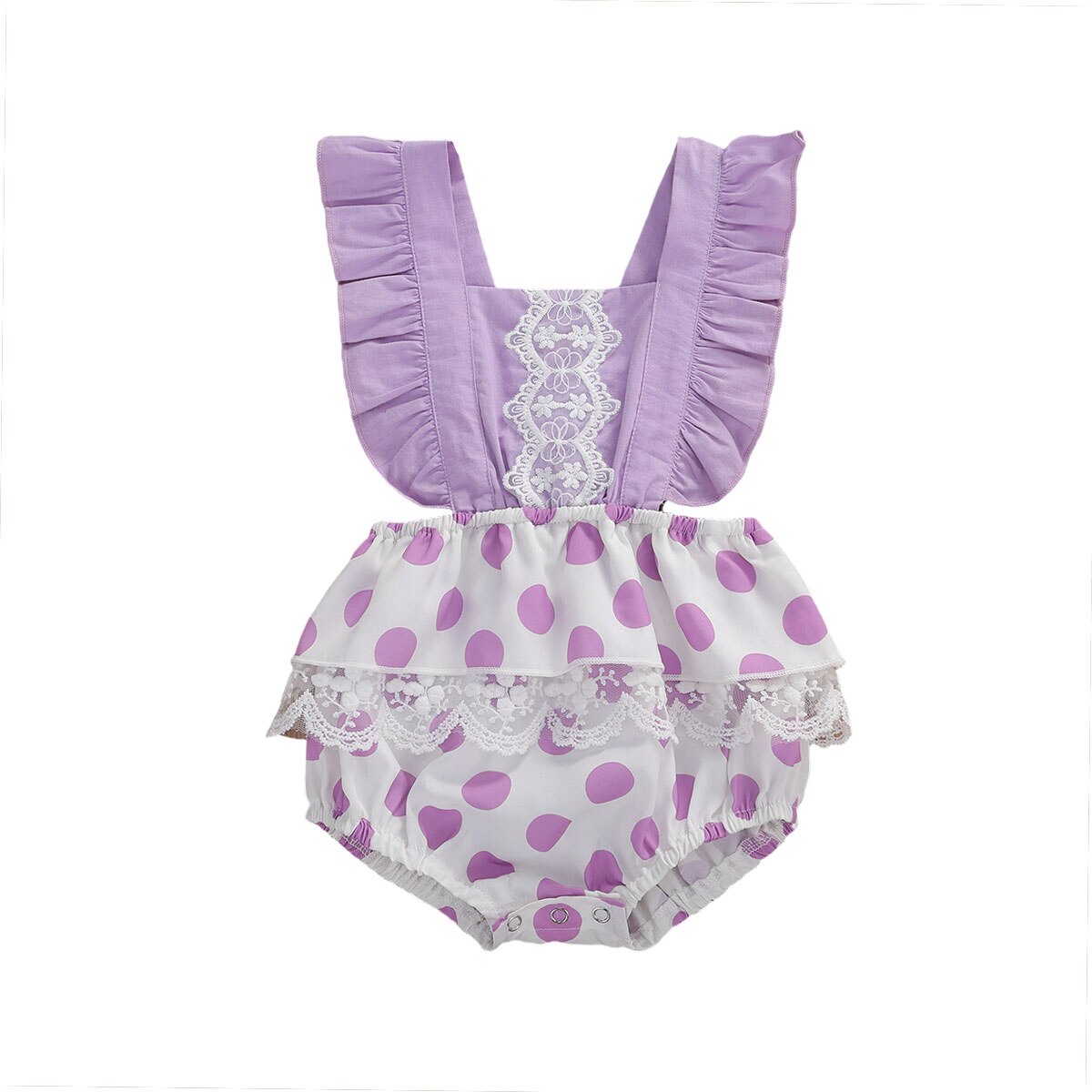 Summer Kids Girls Boys Lovely Bodysuits Lace Polka Dot Print Ruffles Short Sleeve Jumpsuits Outfits 0-24M: B / 6M