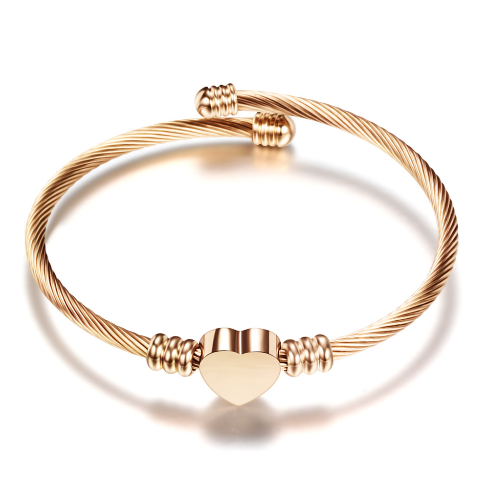 Stainless Steel Bangle For Women Heart Seal Accessories Adjustable Size: ROSE GOLD COLOR