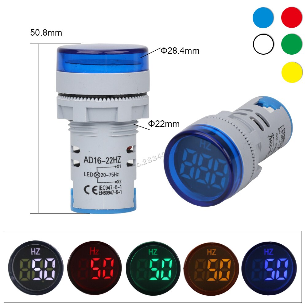 22mm 20-75hz digital display frekvensmätare hertz hz meter rund fyrkantig led lndicator monitor signal ljus tester mätare