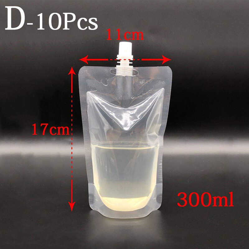 10Pack 100-500ml Stand Up Plastic Drink Bag Packaging Spout Pouch for Beverage Liquid Juice Milk Coffee Camping Outdoor Storage: D-300ml
