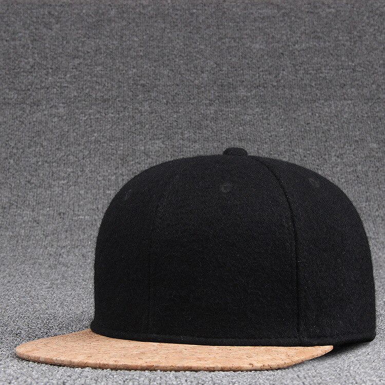 winter flat brim hip hop hats youth skateboard caps wool cork peak wool baseball cap men felt snapback hat: black