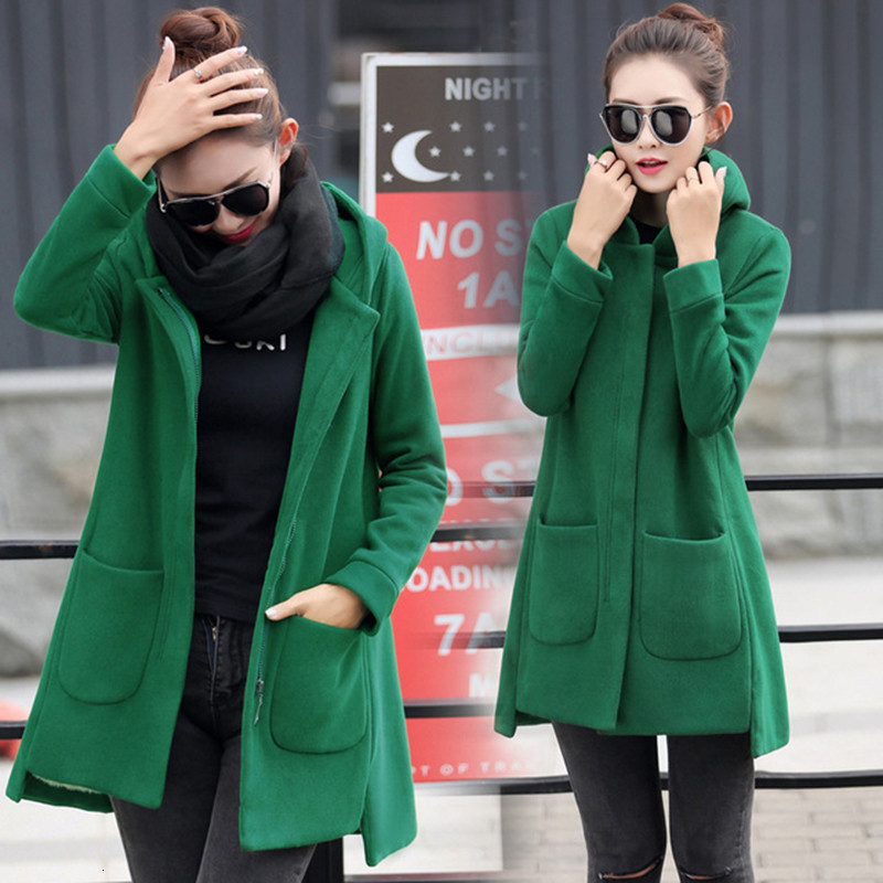 RICORIT vrouwen Hooded Wollen Jas Lange Mouwen Jassen Bovenkleding Vrouwelijke Bulk Dunne Hoodies Jassen: green / XL