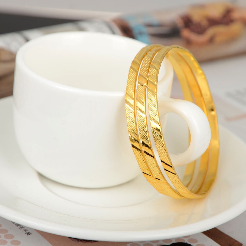 3Pcs/Set Gold Color Alloy Children Golden Bangle Simple Bangles&amp;Bracelets For Girl Birthday Accessories