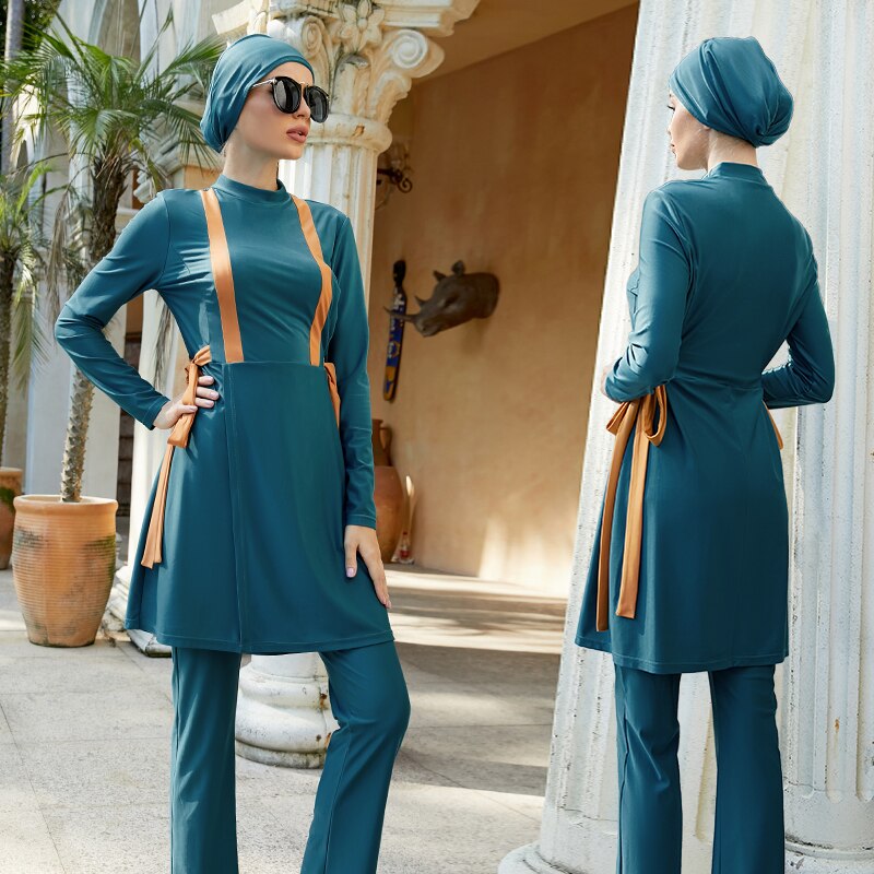Maillot de bain vert pour femmes, écharpe Hijab, modeste, pour la plage