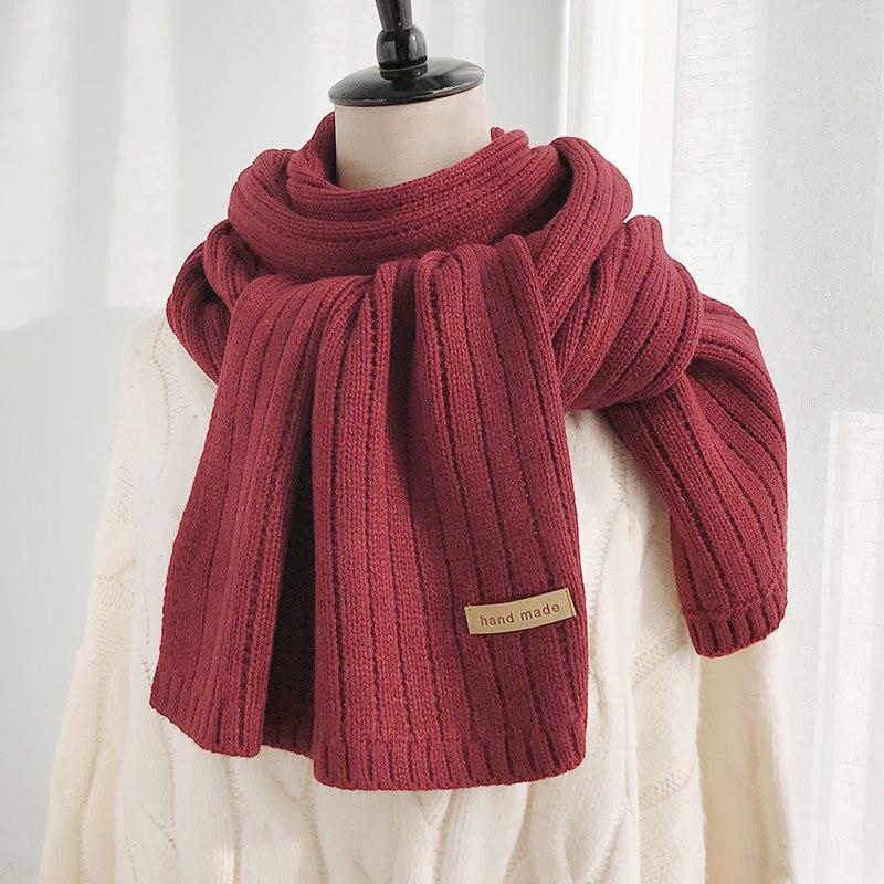 Uspop vinter tørklæde tykke lange kvinder tørklæder ensfarvet strikket sjal indpakker kvindelige blødt strik par tørklæder: Rødvin