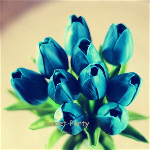 10 ks modrozelené tulipány umelé kvety skutočný dotyk pu artificiales para decora kytica domov svadobná výzdoba umelé kvety
