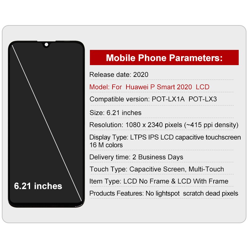 6.21 "Display Voor Huawei P Smart Lcd-scherm Touch Digitizer Vergadering Voor Huawei POT-LX1A POT-LX3 Vervangende Onderdelen