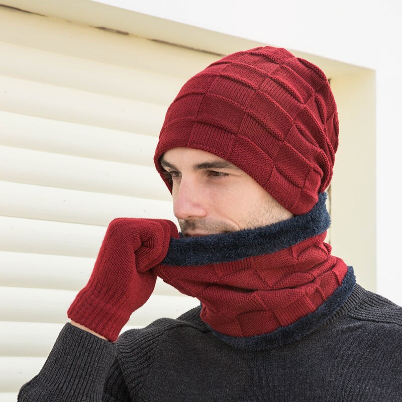 Unisex pipot hattu sormus huivi käsineet setti talvineulottu paksu lämmin lippalakki naiset miehet kiinteä retro pipo hattu pehmeä kosketusnäyttö käsineet