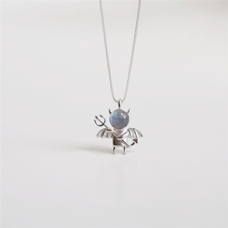 Semelle en pierre de lune, adorable petit diable, en argent Sterling 925, chaîne de clavicule, collier pour femme, SNE499