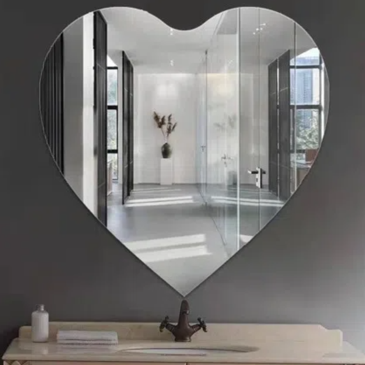 Specchi infrangibili in acrilico per bagno irregolare a forma di cuore da 7,87 pollici, decorazione per specchio da parete non in vetro per camera da letto, soggiorno,