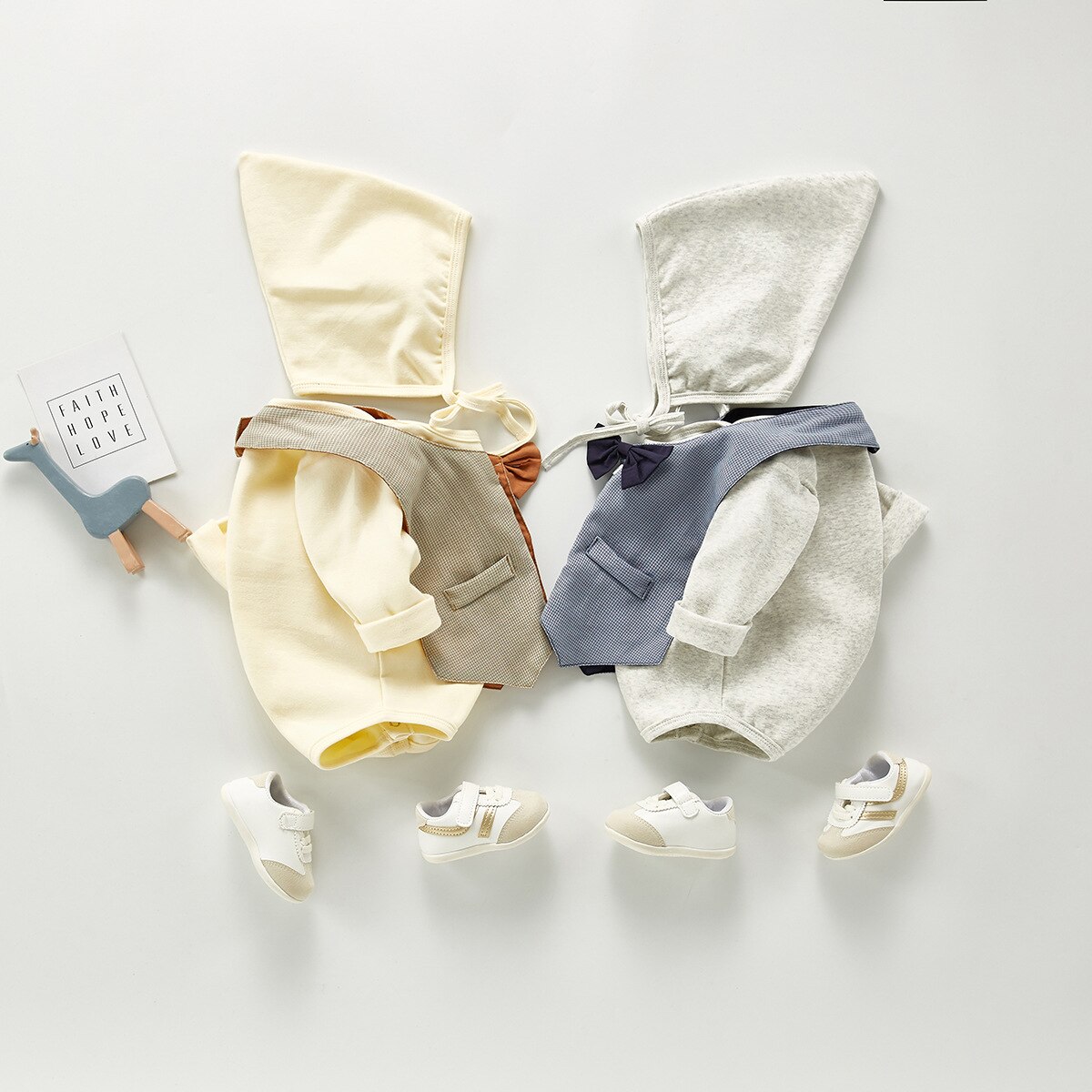 automne garçon costume vêtements pour enfants nœud papillon bavoir une pièce barboteuse ramper vêtements + chapeau bébé garçon vêtements