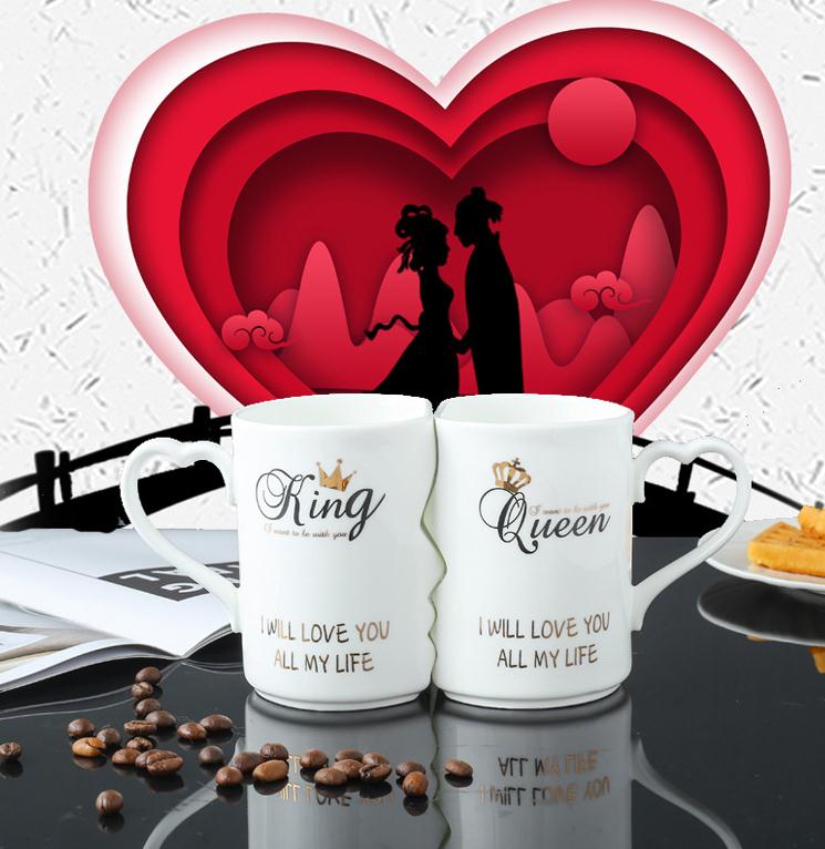 OUSSIRRO 2 Pçs/set Casal Beijo Caneca de Cerâmica Xícara de Café Criativo Presente de Aniversário de Casamento Dia Dos Namorados