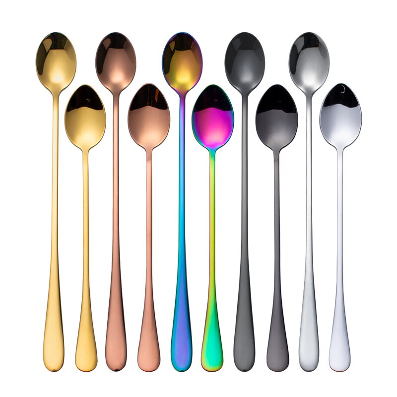 5Pcs Stainless Steel Coffee Spoon Juice Stirring Long Handle Tea Spoons Dessert Spoon Flatware Set Kitchen Drinking Cutlery Set