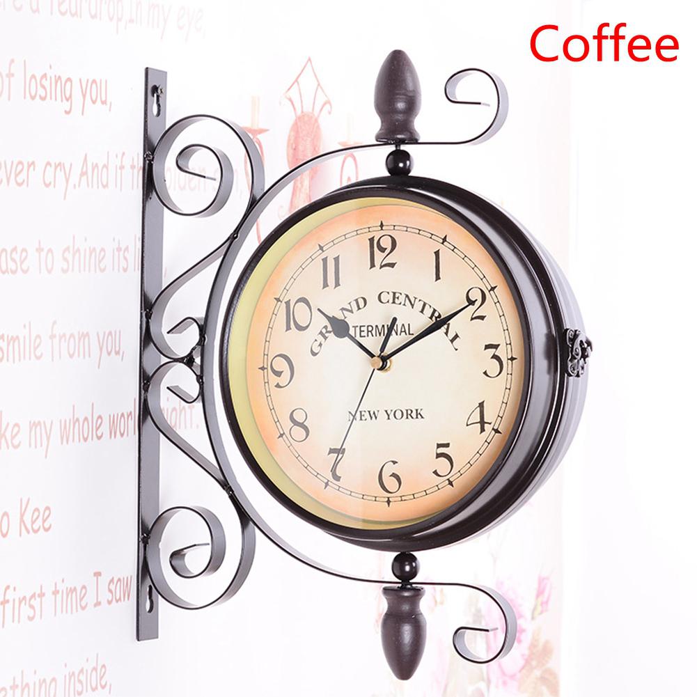 Double-Side Wall Mount Clock with Mute Movement Home Office Hotel Decoration