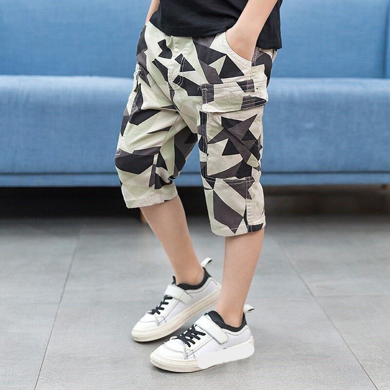 Kinderen Broek Kinderen Zomer Broek Voor Baby Boy Shorts Losse Size110 ~ 160 Jongens Capri Broek Cropped Camouflage Cargo