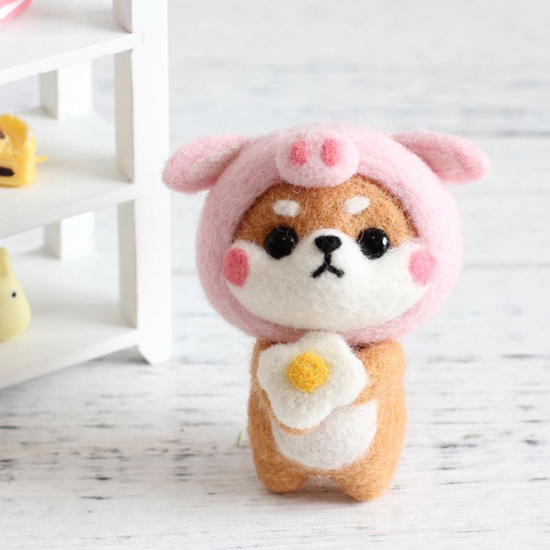 Varken konijn aardbei pop wol vilt knutselen doe-het-zelf onafgewerkte geprikte set handwerkpakket voor naaldmateriaal tas verpakking shiba inu