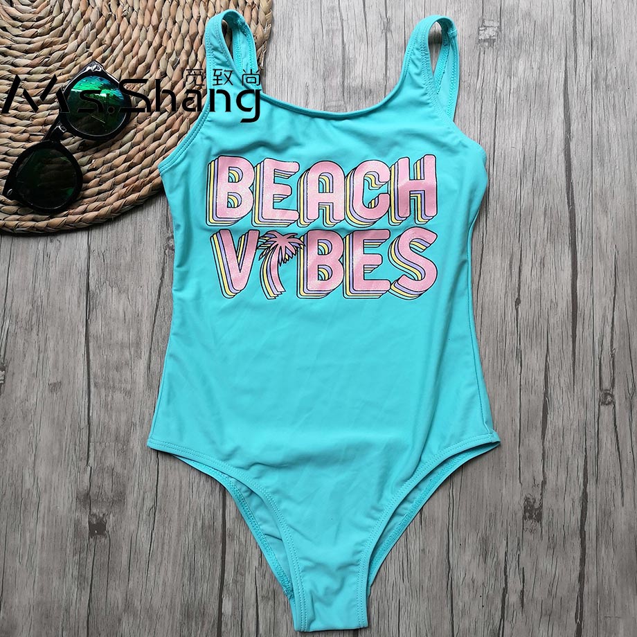 8-14 Years Girl Swimsuit Kids One Piece Teenager Girl Bathing Suit Letter Print Children's Swimwear Girl Swim Wear Swimming Suit