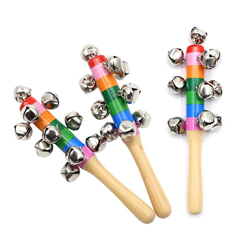 3pcs Hand Sleigh Bells Wooden Handle School Desk Ringbell for Wedding Decor