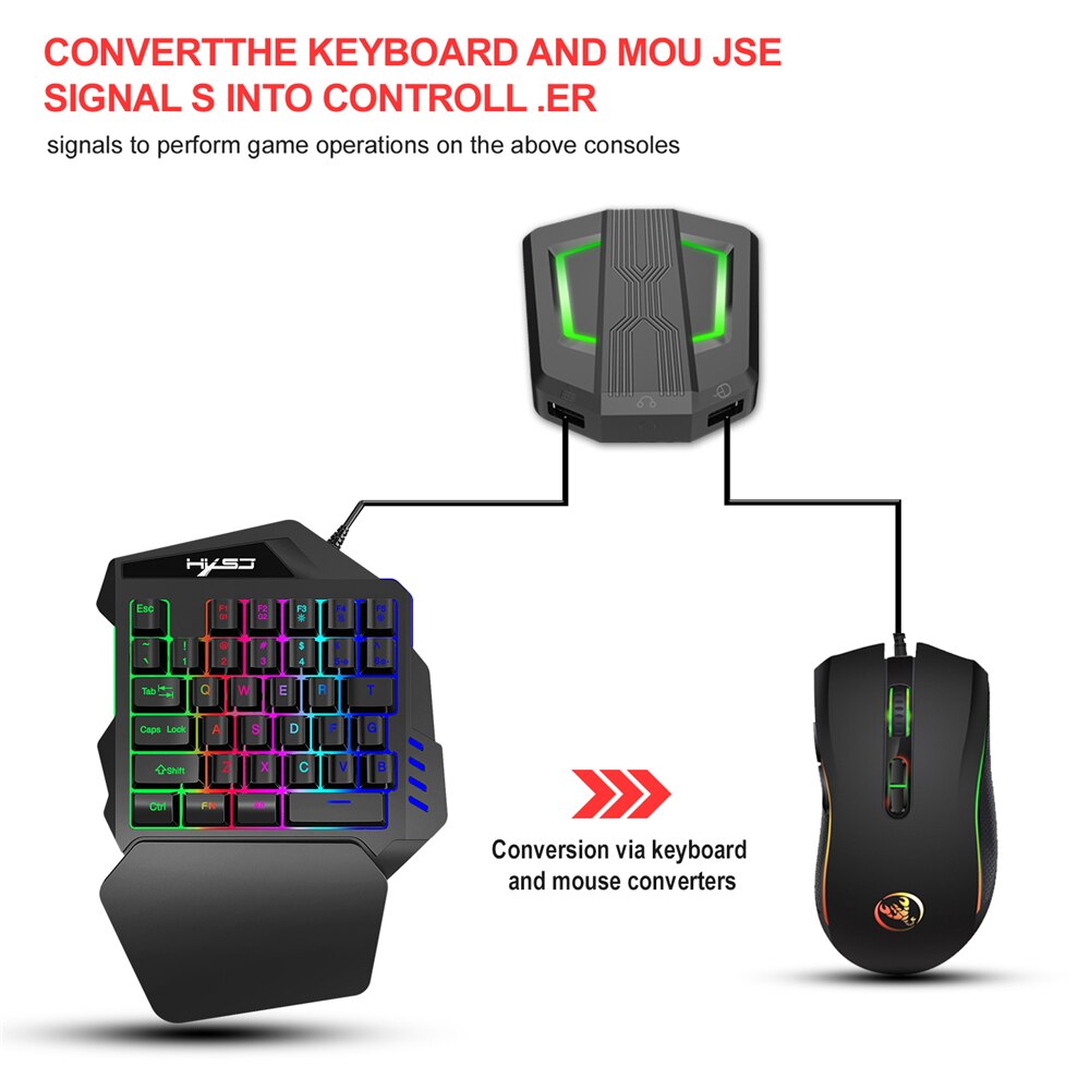 One-handed Gaming Mini Keyboard Mouse Set Colorful Backlight USB PS4 Keypad Mice with Converter Adapter for PCS4 Switch