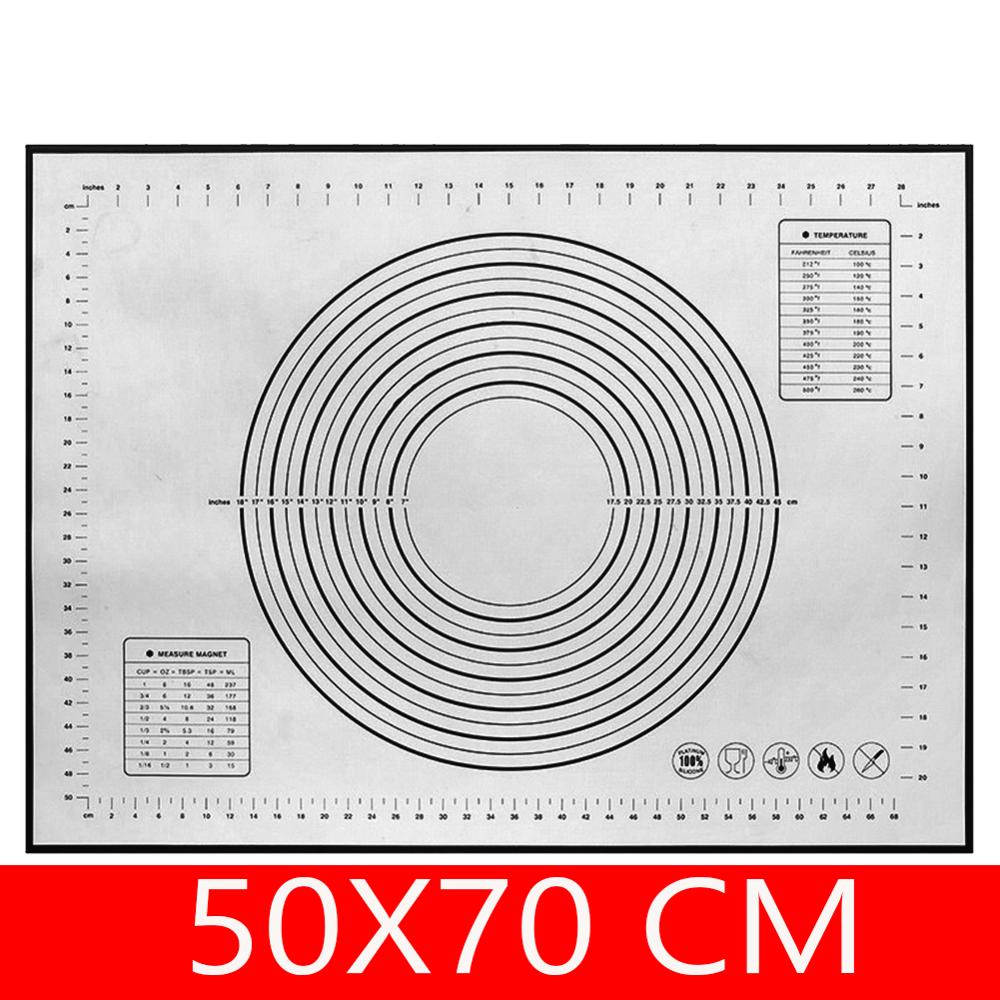 Tapis de cuisson en Silicone antiadhésif avec echelle, tapis de pâte à rouler, tapis de pétrir, feuille de pâtisserie de cuisine: Black 50 70cm