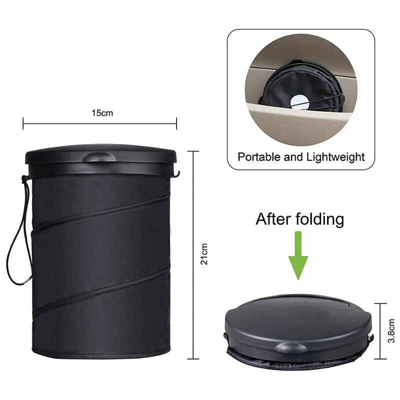 Coche basura portátil cubo de basura compacto plegable bolsa de residuos-cesta de basura Bin negro