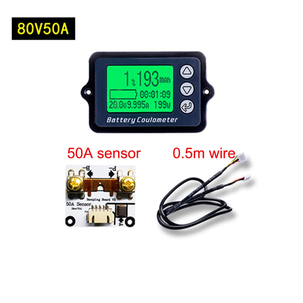 Battery Coulometer TK15 Coulomb Meter Battery Capacity Tester 80V 50A 100A 350A Lithium Battery Monitor LCD Power Level Display: 80V 50A