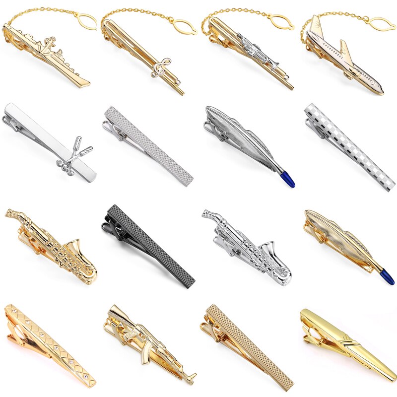 brass style airplane boat gold silvery tie clip men's business wedding tie clip