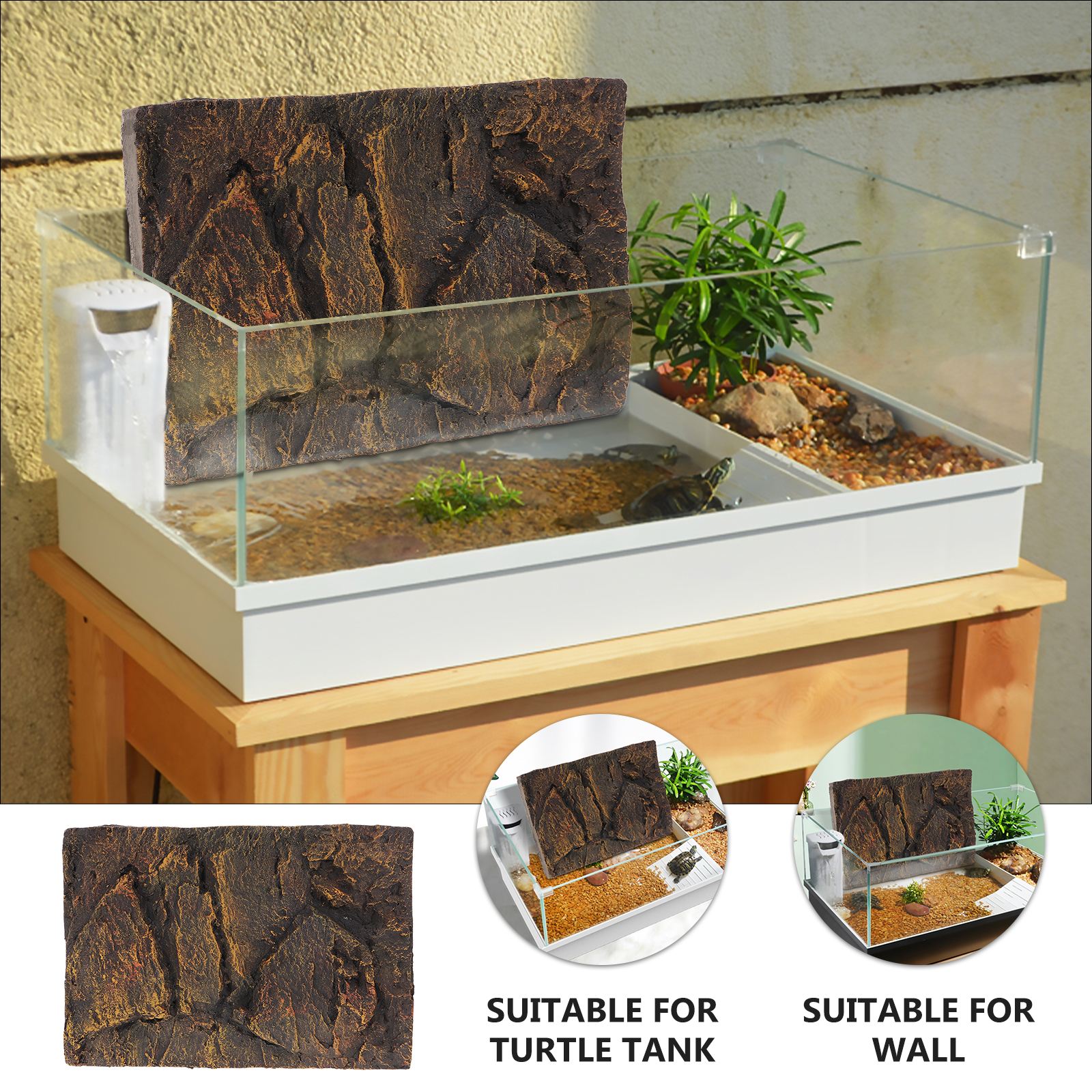 1pc Reptile Tank Background Board Lifelike 3D PU Reptile Tank Background Board Turtle Tank Background Decoration 45X30X3.5CM
