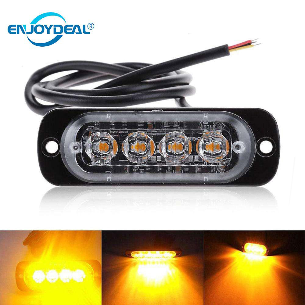 Super lyse 12v-24v gule 4 led 12w biler lastbil strobe blitz vandtæt nødadvarselsbjælke lys sidemarkør lastbil bar lys