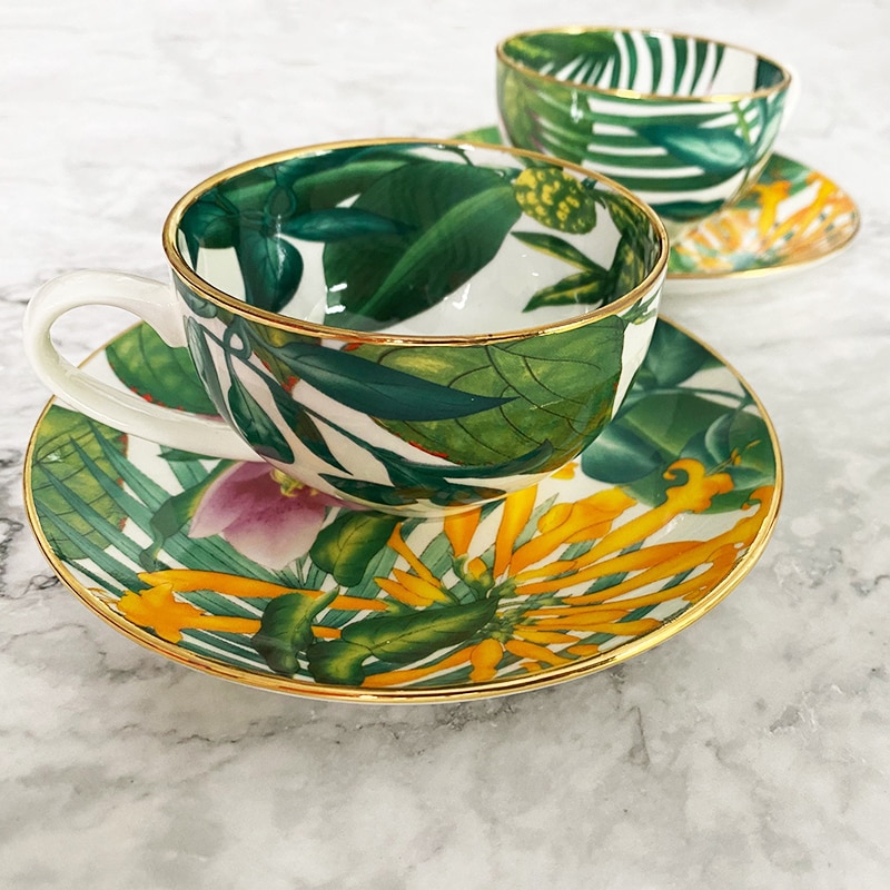 Flower European Bone china coffee set Top Grade Porcelain coffee cup and saucer Luxury Pearl glaze
