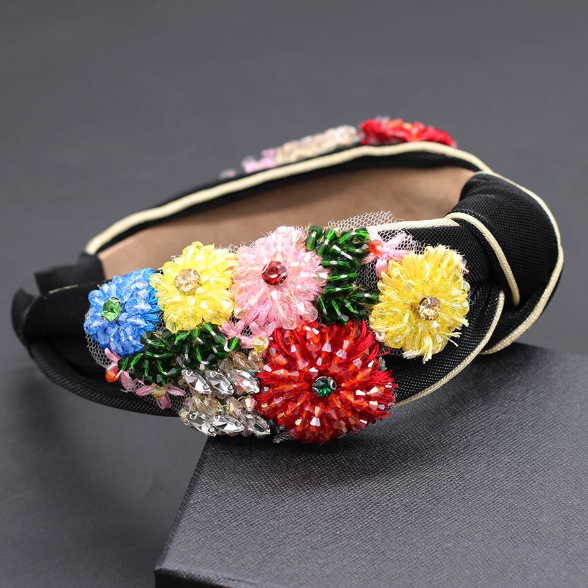 Vintage fluwelen haarband uit de jaren 20 met kristallen bloem, vlinder, strass, kralen, haaraccessoires voor dames (zwart D