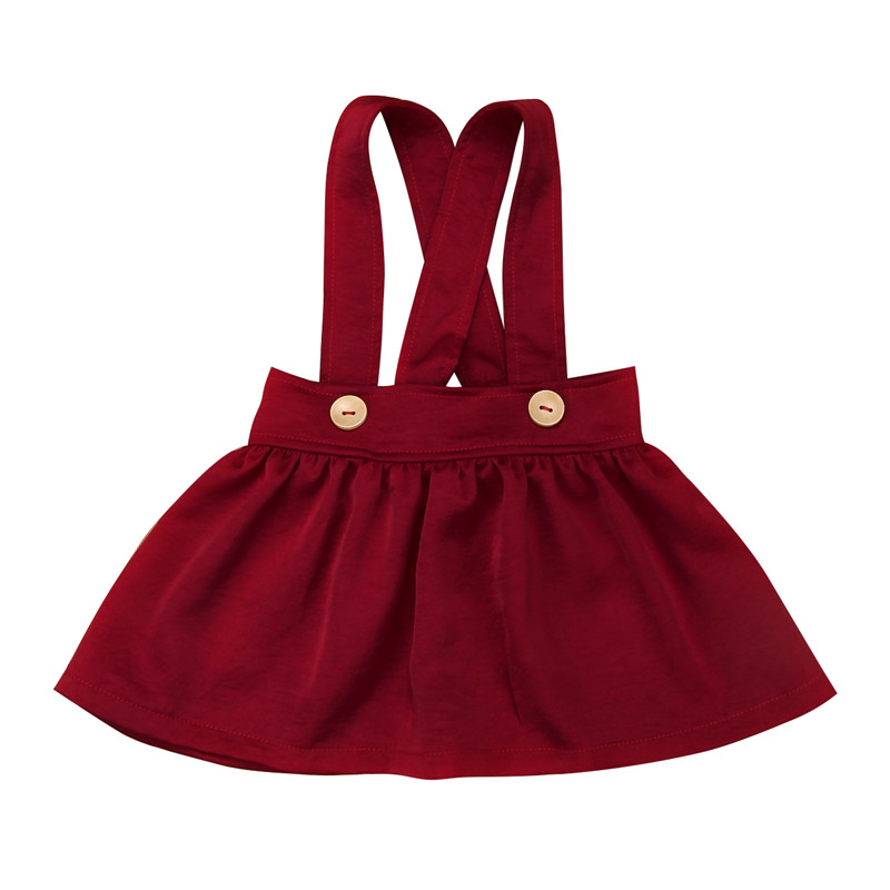 Lovely Girls Summer Strap Skirts Solid Color Baby Girls High Waist Pleated Overalls Party Skirts: Red / 12M