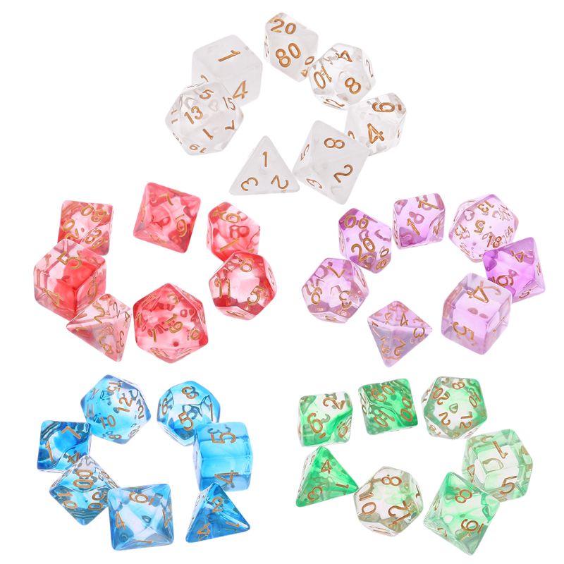 7pcs/set Transparent Sided Dice D4 D6 D8 D10 D12 D20 D&D RPG Poly Table Board Games Toy
