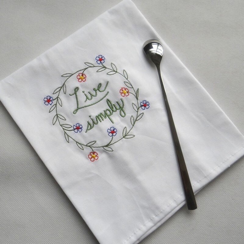 Embroidery Dinner Cloth Napkin Cotton Style Table Linen with Flower Embroidery, Kitchen Tableware Tea Towel for Wedding Party Bi