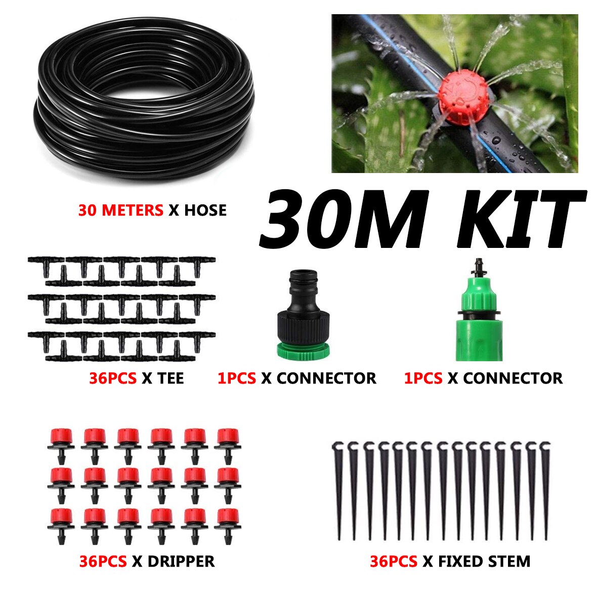 40M-5M DIY Drip Irrigation System Automatic Watering Garden Hose Micro Drip Watering Kits with Adjustable Drippers: 30m Kit