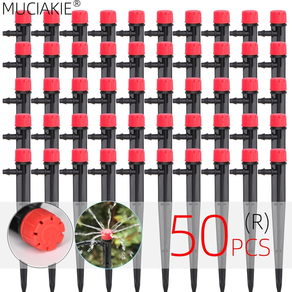 13CM Drip Irrigation System 1/4'' Hose Adjustable Sprinkler Kit 4-Way Micro Watering Flow for Garden Flowers Vegetables: black