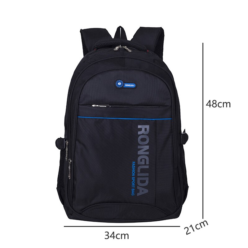 Mochila negra de Nylon de gran capacidad, mochilas escolares para estudiantes de secundaria, para hombres y adolescentes, mochila grande de estilo universitario