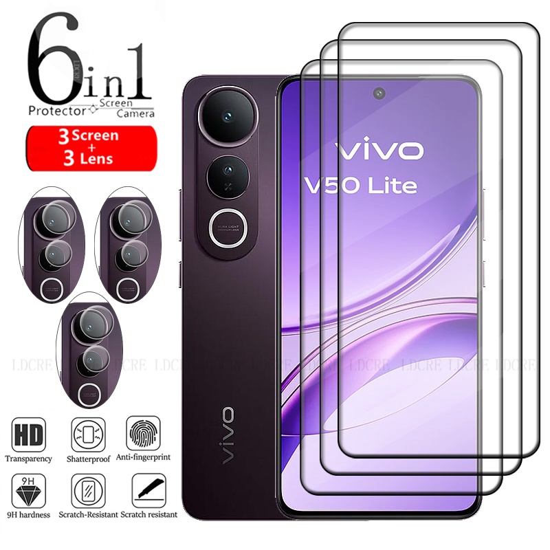 Vidrio 6 en 1 para Vivo V50 Lite 5G para Vivo V50 Lite 5G vidrio templado 9H Protector de pantalla de cubierta completa Vivo V50 Lite 5G lente de cristal