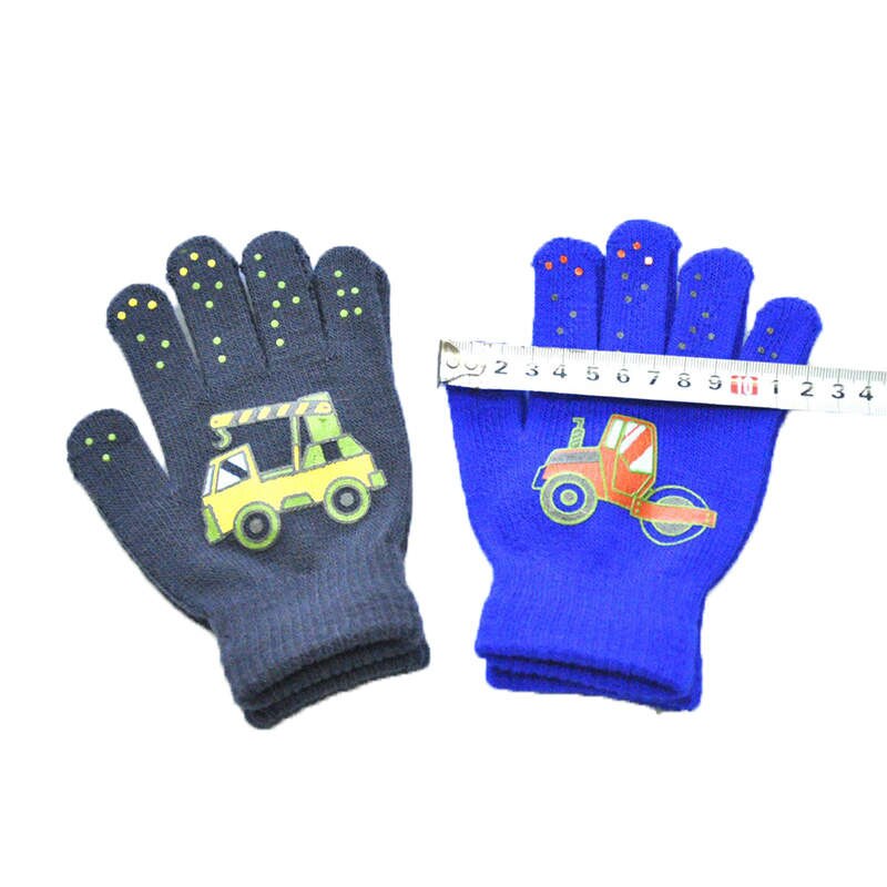 Balleenshiny inverno das crianças luvas quentes esportes ao ar livre malha luvas pequenas engenharia padrão de veículo impressão luvas