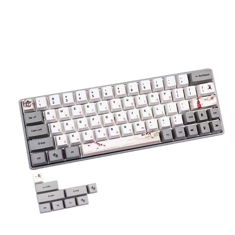 PBT Keycap Set - Dye-Sublimation Whale & Ink Plum - OEM Profile - For GH60 GK64 Mechanical Keyboards
