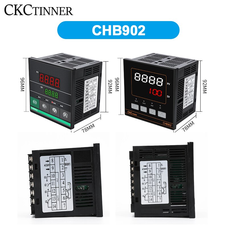 Dual Output SSR+Relay CHB402 CHB702 CHB902 Thermostat Digital Display Intelligent Universal Input Temperature Controller 220V: CHB902