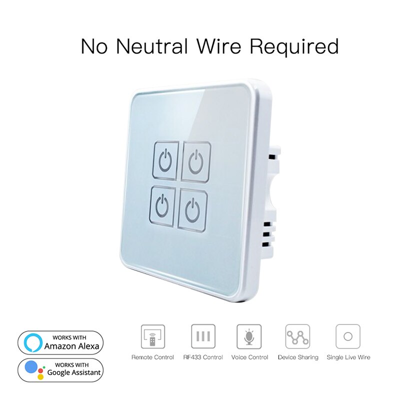 ZIGBEE Tuya EU Standard 4 Gang Smart Touch Switch Tempered Glass Panel Wall Light Switch Work With Alexa Google Home