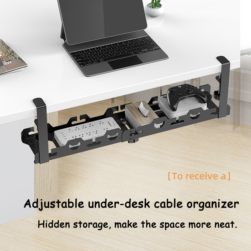 Under Desk Cable Management Tray No Drilling Extendable Metal Under Table Storage Rack mesh Home Office Desk Wire Organizer