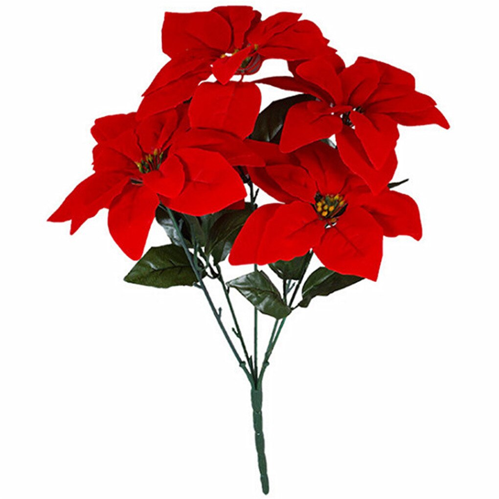 Artificial Poinsettia Flower Big Red Flowers Head Bouquet Red Poinsettia Bushes Bouquets Christmas Tree Ornaments: 5-branch
