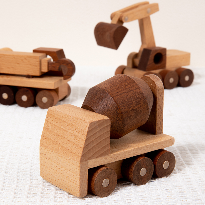 Giocattoli in Legno di Faggio, Blocchi a Forma di Auto, Escavatore Cartoon, Giocattoli Educativi Montessori, Ambulanza e Auto della Polizia per Bambini, Regalo di Compleanno