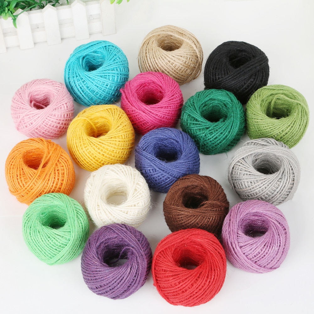 50Meters Multi Colors Natural Burlap Hessian Jute Twine Cord Hemp Rope String 2mm Box String Cord Wedding Tags Decoration