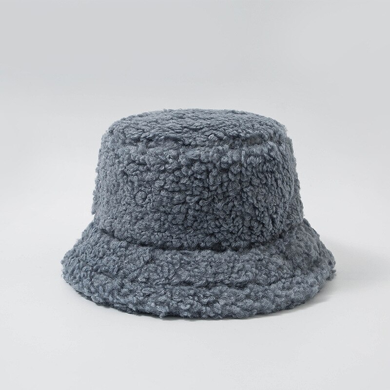 Kvinder uld furry hat teddy fløjl varm ørebeskytter fisker hat lam fløjl cap dejlige plys spand hat: Blå