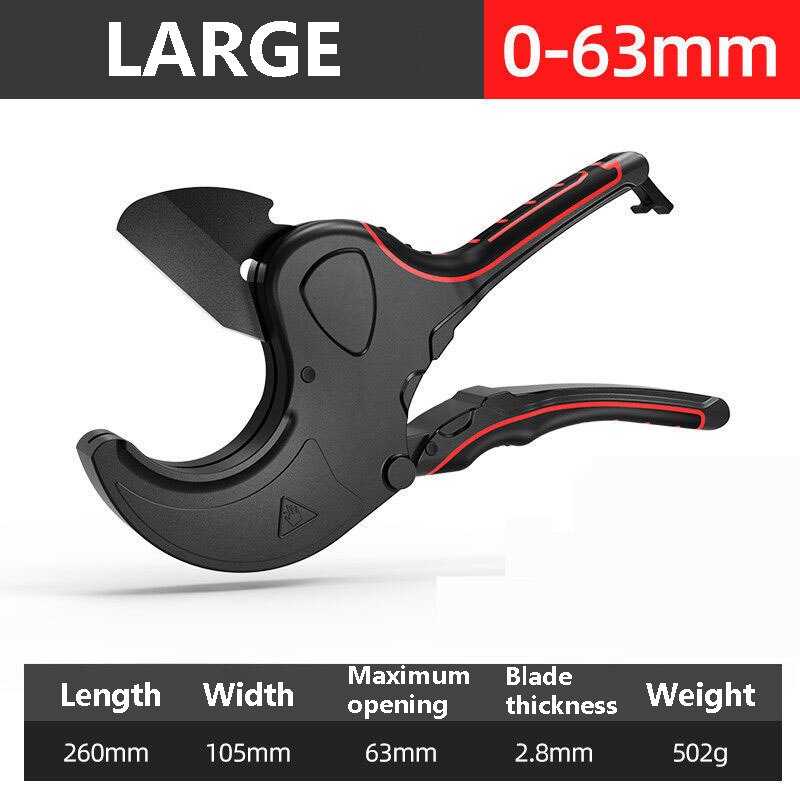 Pipe Cutter 32mm 42mm 63mm 75mm Aluminum Alloy Body Ratchet Scissors Tube Cutter PVC/PU/PP/PE Hose Cutting Hand Tools: JD14-0-63mm