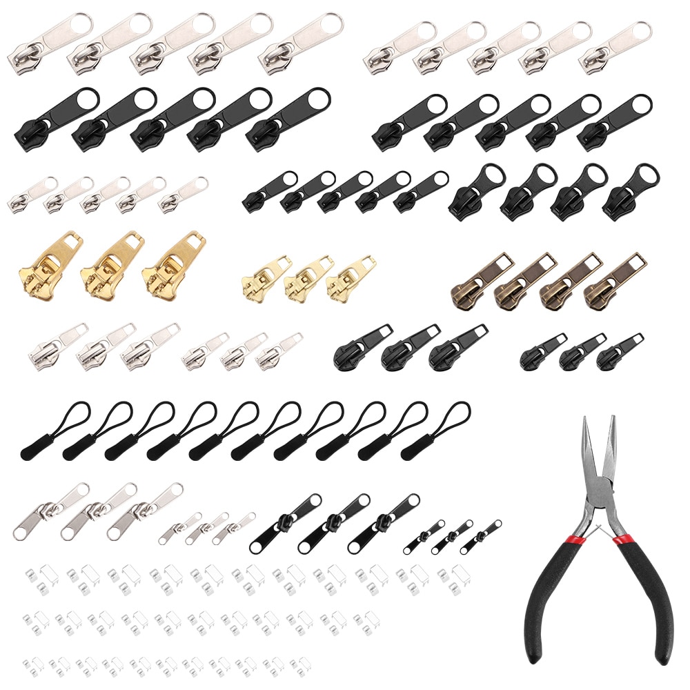 169pcs Replacement Repair Kit Suitcase Zip Fastenings Accessories Teeth Rescue Zippers Sewing Clothes Double-sided Zipper Puller